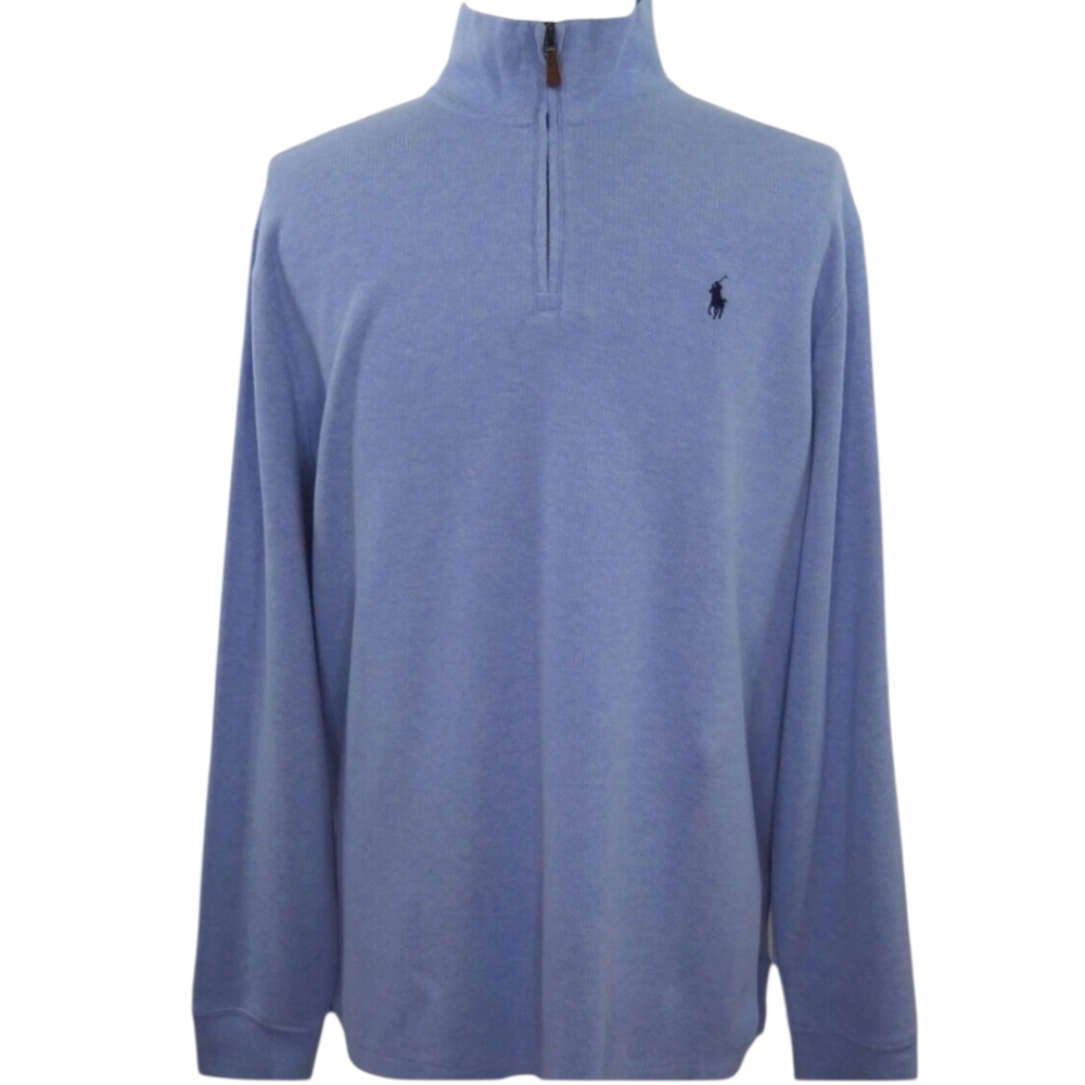 New Polo Ralph Lauren Estate Rib 1/4 Zip Sweater Mens XXL Heather Blue Navy Pony